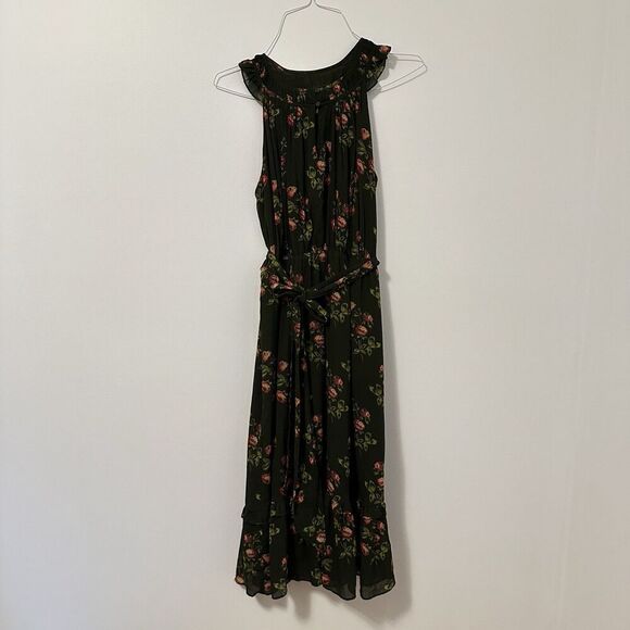 JCrew Point Sur High Neck Ruffle Midi Dress in Hillside Green Floral Womens 10 - Picture 1 of 11